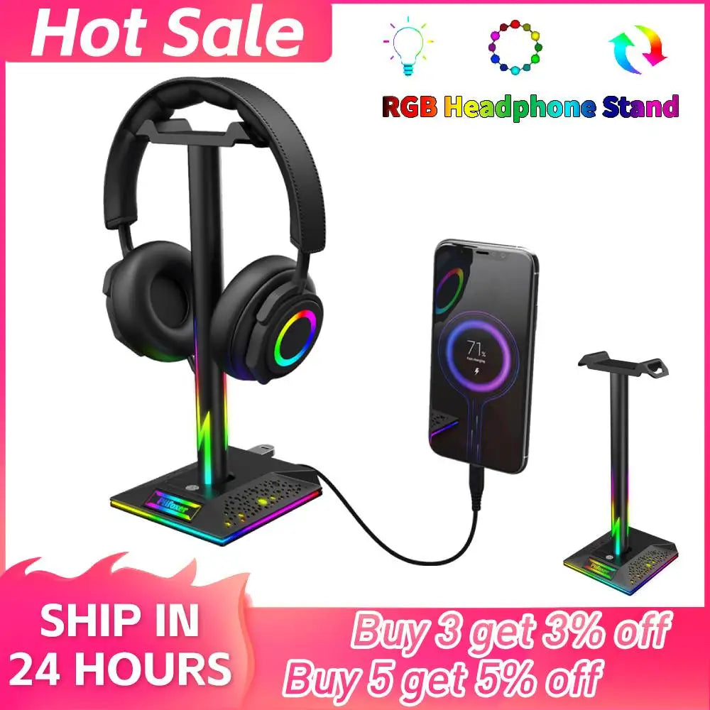 RGB Gaming Headphone Stand Eb01-b Headset Stand Dual USB Port Touch Control Strip Light Gaming Headset Holder Earphone Accessory