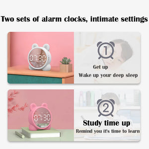 Cute Children's Bluetooth Speaker Alarm Clock Children Sleep Bedside Alarm Clock Bedroom Kid Electronic Clock Snooze Alarm Clock