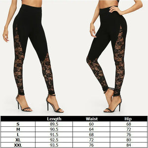 Sexy High Waist Black Lace Leggings Women's Ladies Floral Lace Side Panel Cut Out Black Leggings S M L 2XL