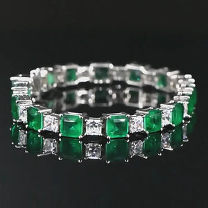 OEVAS 100% 925 Sterling Square Synthetic Emerald High Carbon Diamond Bridal Bracelet Sparkling Wedding Party Fine Jewelry Gifts