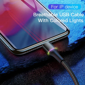 Baseus LED USB Cable For iPhone 13 12 11 Pro Xs Max X Xr 8 7 6 Fast Charging Charger Mobile Phone Data Cable For iPad Wire Cord