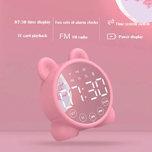 Cute Children's Bluetooth Speaker Alarm Clock Children Sleep Bedside Alarm Clock Bedroom Kid Electronic Clock Snooze Alarm Clock