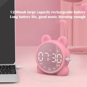 Cute Children's Bluetooth Speaker Alarm Clock Children Sleep Bedside Alarm Clock Bedroom Kid Electronic Clock Snooze Alarm Clock