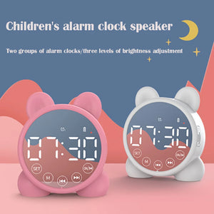 Cute Children's Bluetooth Speaker Alarm Clock Children Sleep Bedside Alarm Clock Bedroom Kid Electronic Clock Snooze Alarm Clock