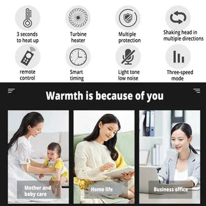 1500W Remote Control Electric Heater 3 Gears Adjustable Home Office Bathroom Radiator Electric Heater Portable Desktop Heater