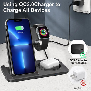 20W Fast Wireless Charger Stand For iPhone 15 14 13 12 11 Pro XS XR X 8 Apple Watch 9 8 7 SE 6 Airpods Pro 3 In 1 Charging Pad