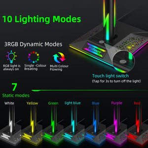 RGB Gaming Headphone Stand Eb01-b Headset Stand Dual USB Port Touch Control Strip Light Gaming Headset Holder Earphone Accessory