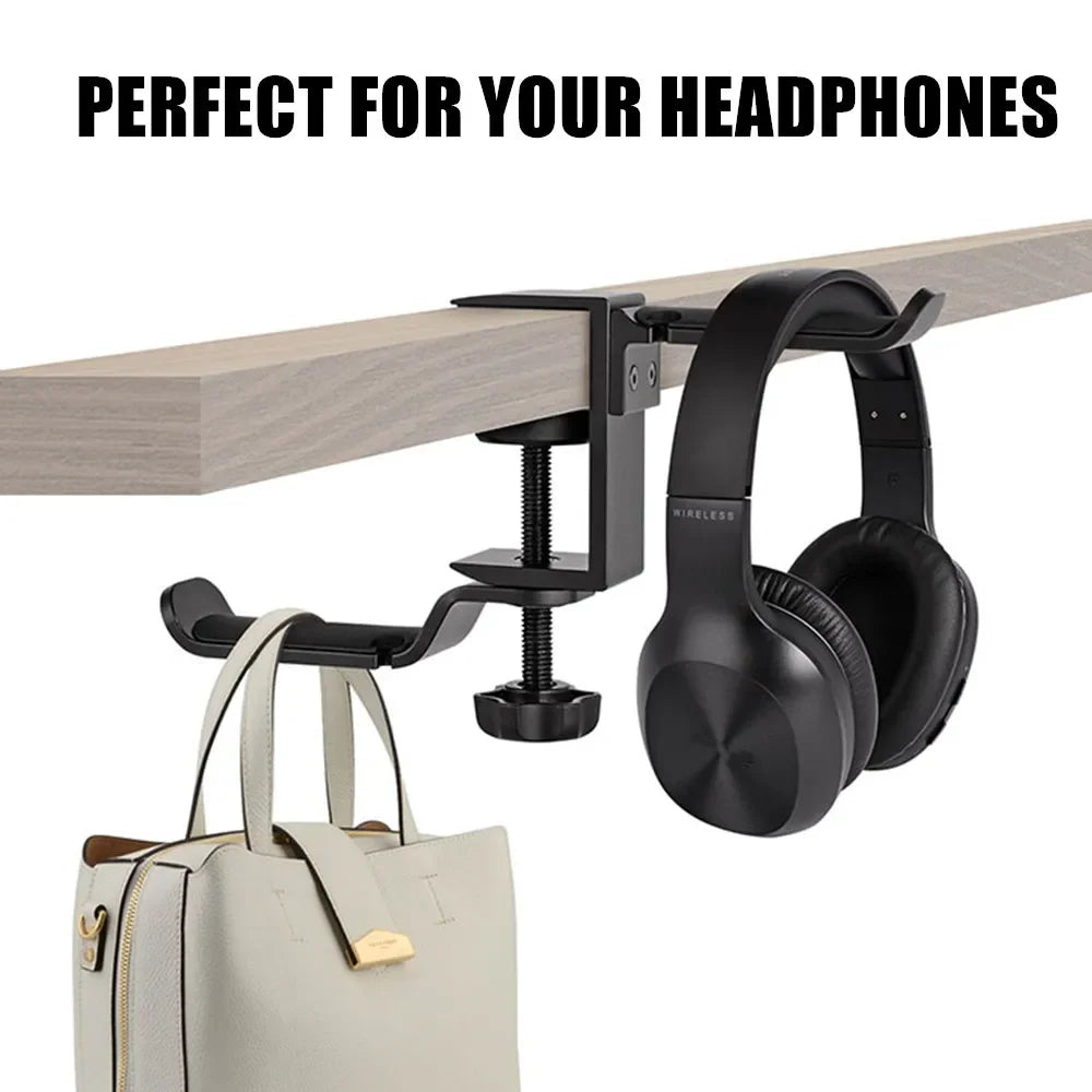 Pc Gaming Headphone Stand Aluminum Dual Headset Hanger Hook Holder Adjustable Rotate Arm Clamp Under Desk Space Save Clip Mount