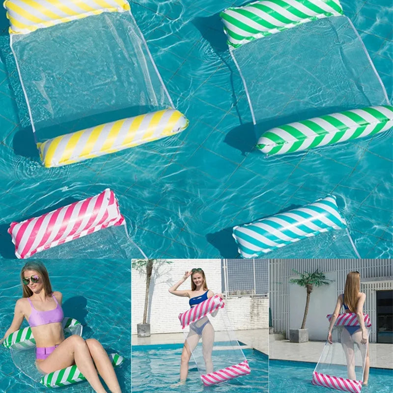 Foldable Floating Water Hammock Float Lounger Inflatable Pool Mat Floating Bed Chair Swimming Air Mattress Pool Accessories