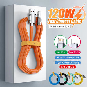 120W 6A Super Fast Charge USB C Liquid Silicone Cable For iPhone 14 15 Huawei Samsung Xiaomi Quick Charger Type-C Data Wire