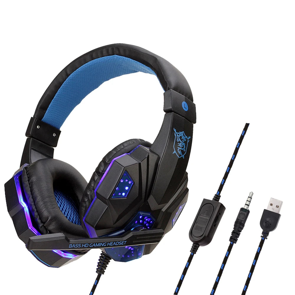 LED Light Wired Gaming Headphones With Microphone Noise-cancelling Gamer Headset for PC Computer Laptop PS4 PS5 Xbox