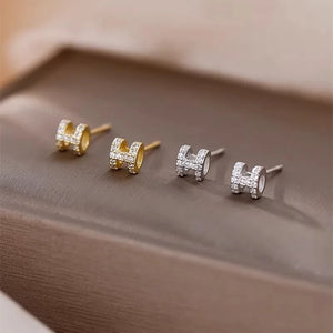 925 Sterling Silver H-letter Exquisite Earrings Small And Simple Set With Diamond Hollow Earrings Birthday Gift Jewelry