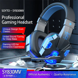 SY830MV Wired Headset Noise Canceling Stereo Headphones Over Ear Headphones With Cool LED Lighting For Cell Phone Gaming