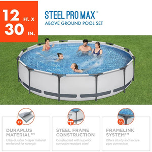 Swimming Pool 12 Foot X 30 Inch Round Frame Above Ground Outdoor Backyard Swimming Pool Set with 330 GPH Filter Pump