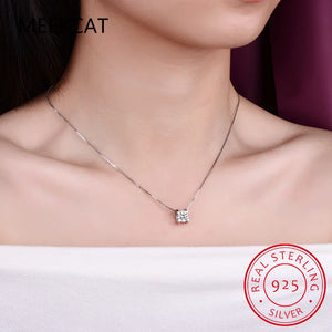 Real Moissanite Square Pendant Necklace D Color VVS1 Lab Diamonds 925 Sterling Silver for Women Wedding Fine Jewelry PE032