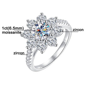 2CT D Color Moissanite Rings For Woman Sunflower Brilliant Diamond S925 Silver 18K Plated Wedding Jewelry Ring with Certificate