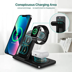 20W Fast Wireless Charger Stand For iPhone 15 14 13 12 11 Pro XS XR X 8 Apple Watch 9 8 7 SE 6 Airpods Pro 3 In 1 Charging Pad