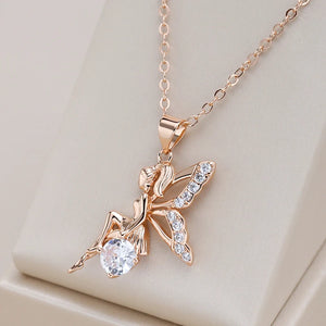 Kinel Hot Trend Angel Pendant Necklaces For Women 585 Rose Gold Color With Shiny Natural Zircon Pendant  Daily Fine Jewelry