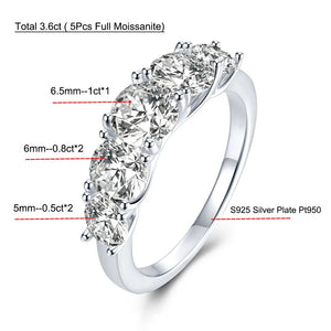 5 Stones 3.6cttw Full Moissanite Rings For Women S925 Sterling Silver Row Ring Plate 18K Sparkling Diamond Wedding Bands Jewelry