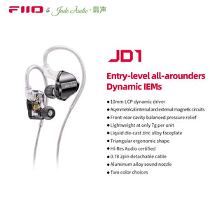 FiiO/JadeAudio JD1 High Performance Dynamic Driver HIFI Bass stereo In Ear Monitor Headphones Sport Gaming Earbuds with Mic