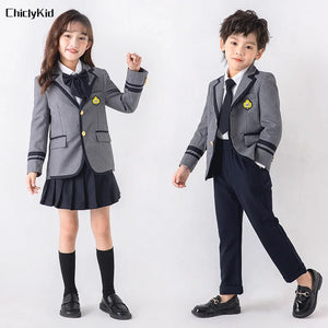 Korean Japanese Navy Jacket Pleated Skirt Formal Dress Suits School Uniform