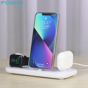 3 in 1 Wireless Charger Pad Stand For iPhone 15 14 13 12 Apple Watch Fast Charging Dock Station for Airpods IWatch Phone Holder