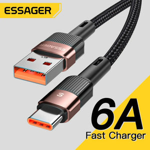 Essager 6A Type C USB Cable Fast Charging For Huawei P40 Pro P30 66W Wire Charger Data Cord For Samsung S21 Ultra S20 Poco
