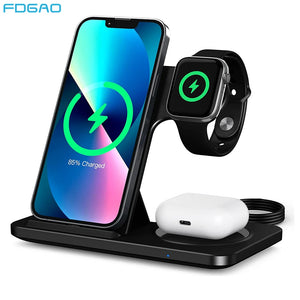 20W Fast Wireless Charger Stand For iPhone 15 14 13 12 11 Pro XS XR X 8 Apple Watch 9 8 7 SE 6 Airpods Pro 3 In 1 Charging Pad