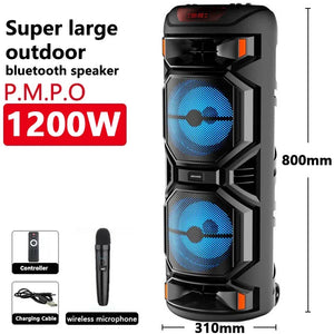 Peak Power 1200W Super Large Outdoor Bluetooth Speaker 8 Inch Double Horn Subwoofer Portable Wireless Column Bass Sound with Mic