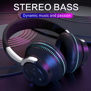 #Bluetooth Headphones Head-mounted Noise Reduction Wireless Headset for Phones PC Gaming Headsets Heavy Bass Colorful LED Lights