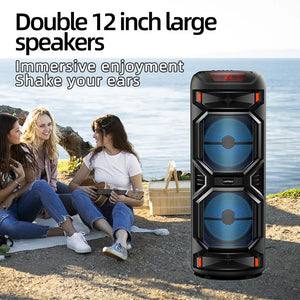 Peak Power 1200W Super Large Outdoor Bluetooth Speaker 8 Inch Double Horn Subwoofer Portable Wireless Column Bass Sound with Mic