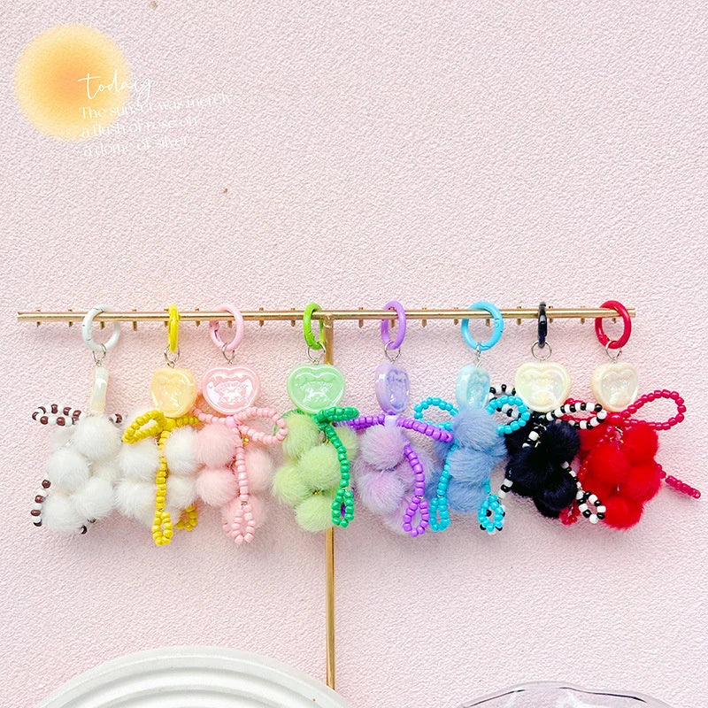 Plush Ball Beaded Mobile Phone Chain Fall Winter Women Phone Drop Chain For Cellphone Strap Hanging Cord Jewelry Key Chain