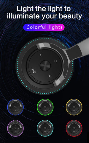 #Bluetooth Headphones Head-mounted Noise Reduction Wireless Headset for Phones PC Gaming Headsets Heavy Bass Colorful LED Lights