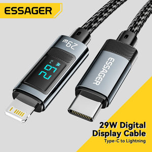 Essager USB Type C Cable for iPhone14 13 12 11 Pro Max PD 29W Fast Charging Wire for iPhone Charger Cable Digital Display Cable