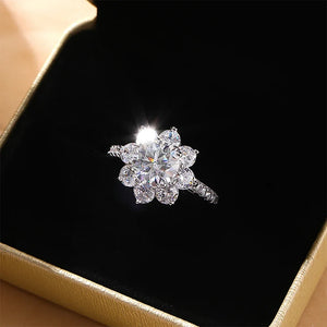 2CT D Color Moissanite Rings For Woman Sunflower Brilliant Diamond S925 Silver 18K Plated Wedding Jewelry Ring with Certificate