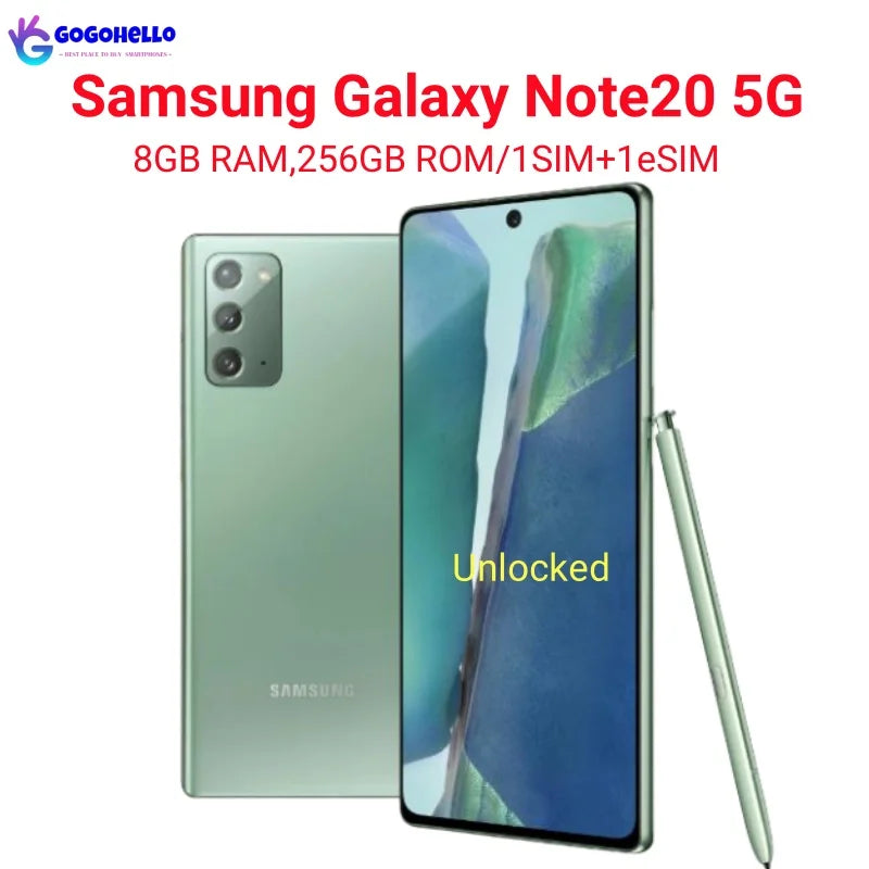 Original Samsung Galaxy Note20 5G N981U/U1 6.7" 8GB RAM 128GB ROM 1SIM+1eSIM Snapdragon NFC 97% New Unlocked  Android Cell Phone