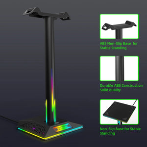 RGB Gaming Headphone Stand Eb01-b Headset Stand Dual USB Port Touch Control Strip Light Gaming Headset Holder Earphone Accessory