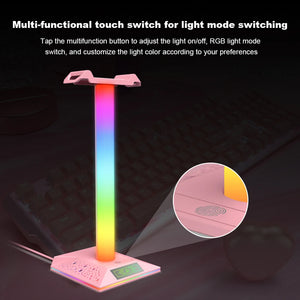 RGB Gaming Headphone Stand with USB Ports Headphone Holder Touch Control Light Desktop Gaming Headset Holder Earphone Hanger