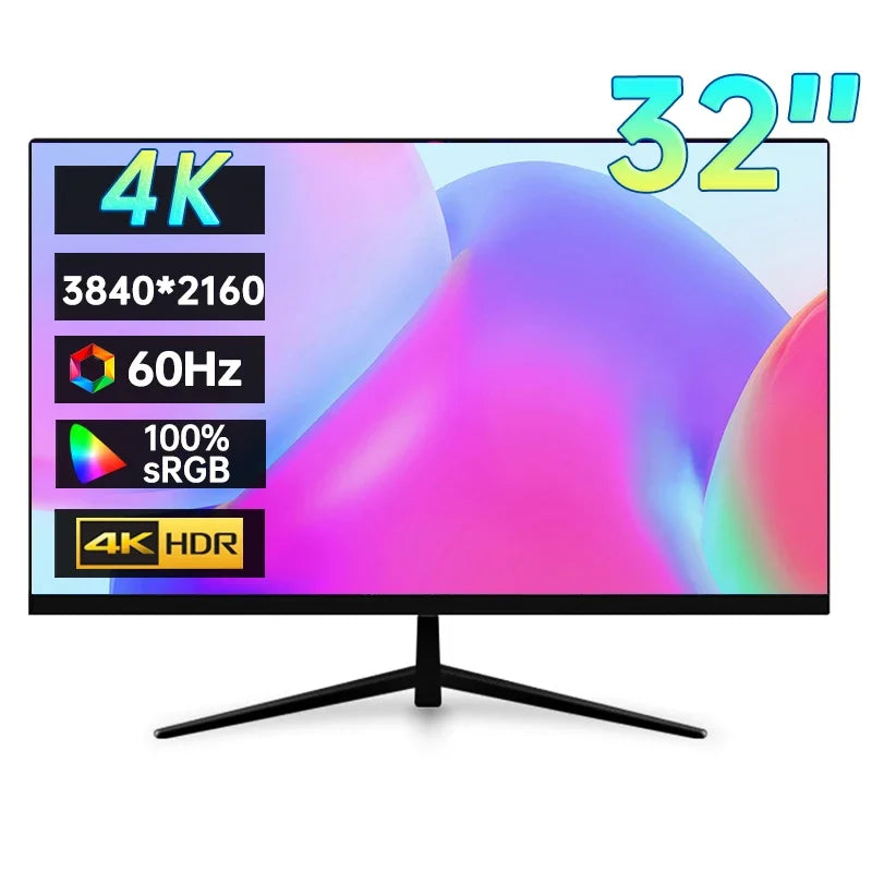 32 Inch 4K UHD Monitor 3840*2160P 100%DCI-P3 8Bit Ultra Narrow Bezel Desktop Display