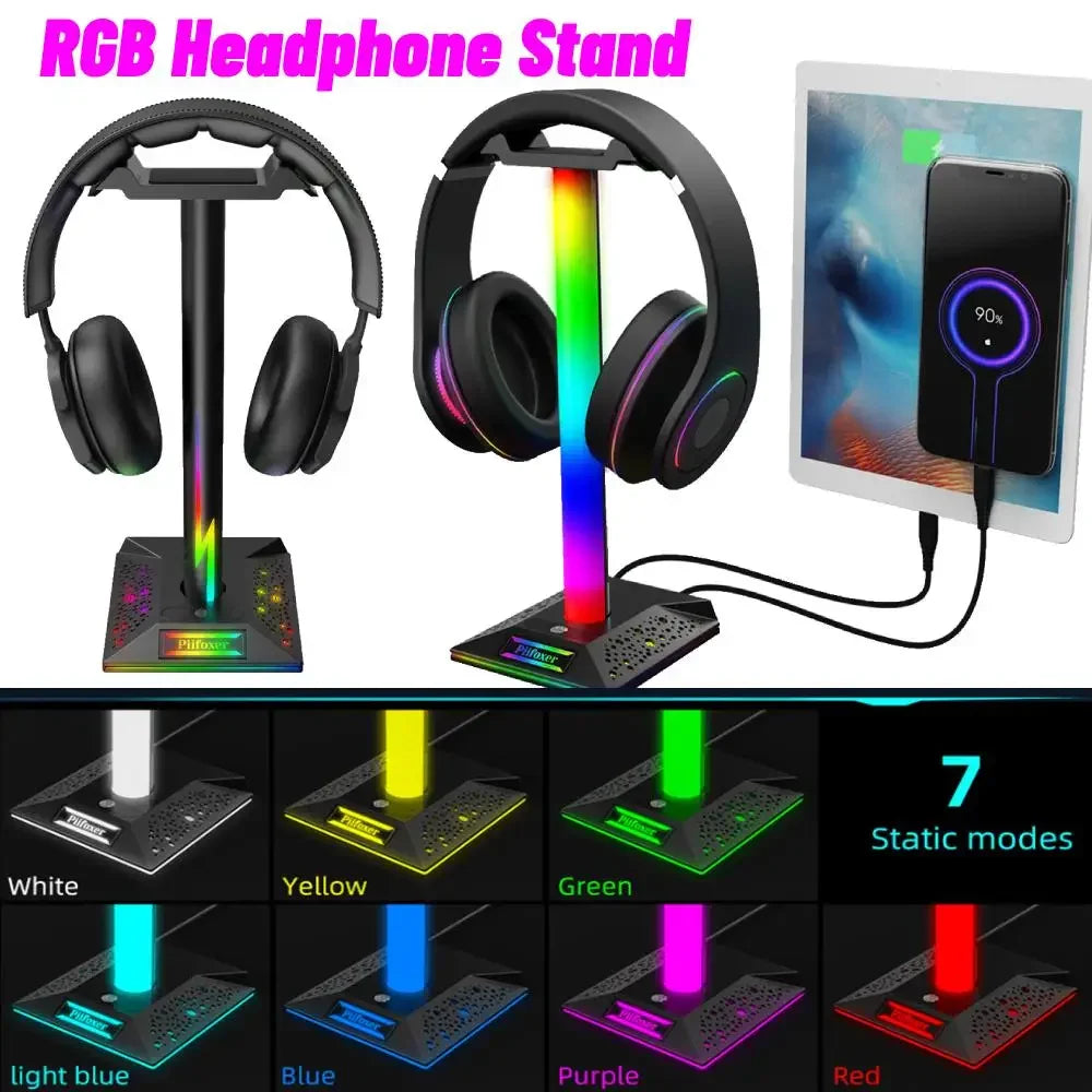 RGB Gaming Headphone Stand Rack 6 Monochrome Modes Gamer Headset Display Stand Headset Holder Hanger Earphone Accessories