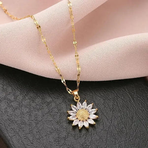 Luxury Daisy Flower Crystal Pendant Necklace for Women Charm Gold Color Stainless Steel Sunflower Choker Wedding Bride Jewelry