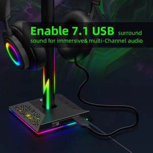 RGB Gaming Headphone Stand Eb01-b Headset Stand Dual USB Port Touch Control Strip Light Gaming Headset Holder Earphone Accessory