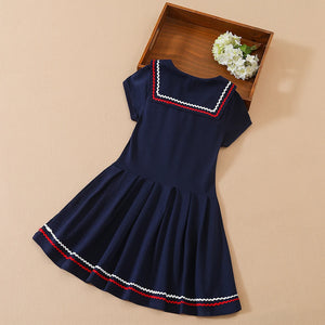 Turn-down Collar  5-12 Years Children's School Dress