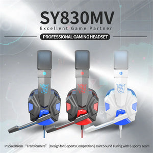 SY830MV Wired Headset Noise Canceling Stereo Headphones Over Ear Headphones With Cool LED Lighting For Cell Phone Gaming