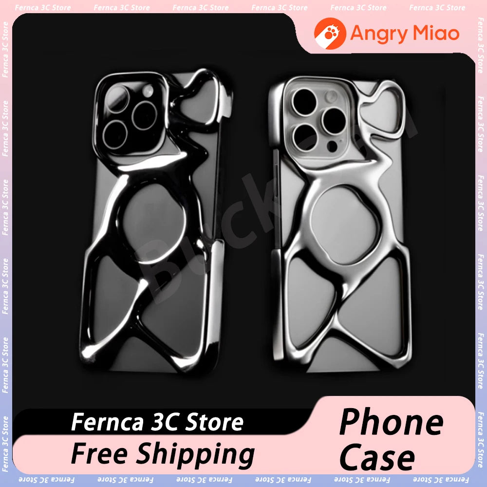 Angry Miao Phone Case Pc Anti-Drop Hollow Out Cover Minimalism Case For iPhone15 Pro Max Smartphone Cellphone Case Fashion Gift